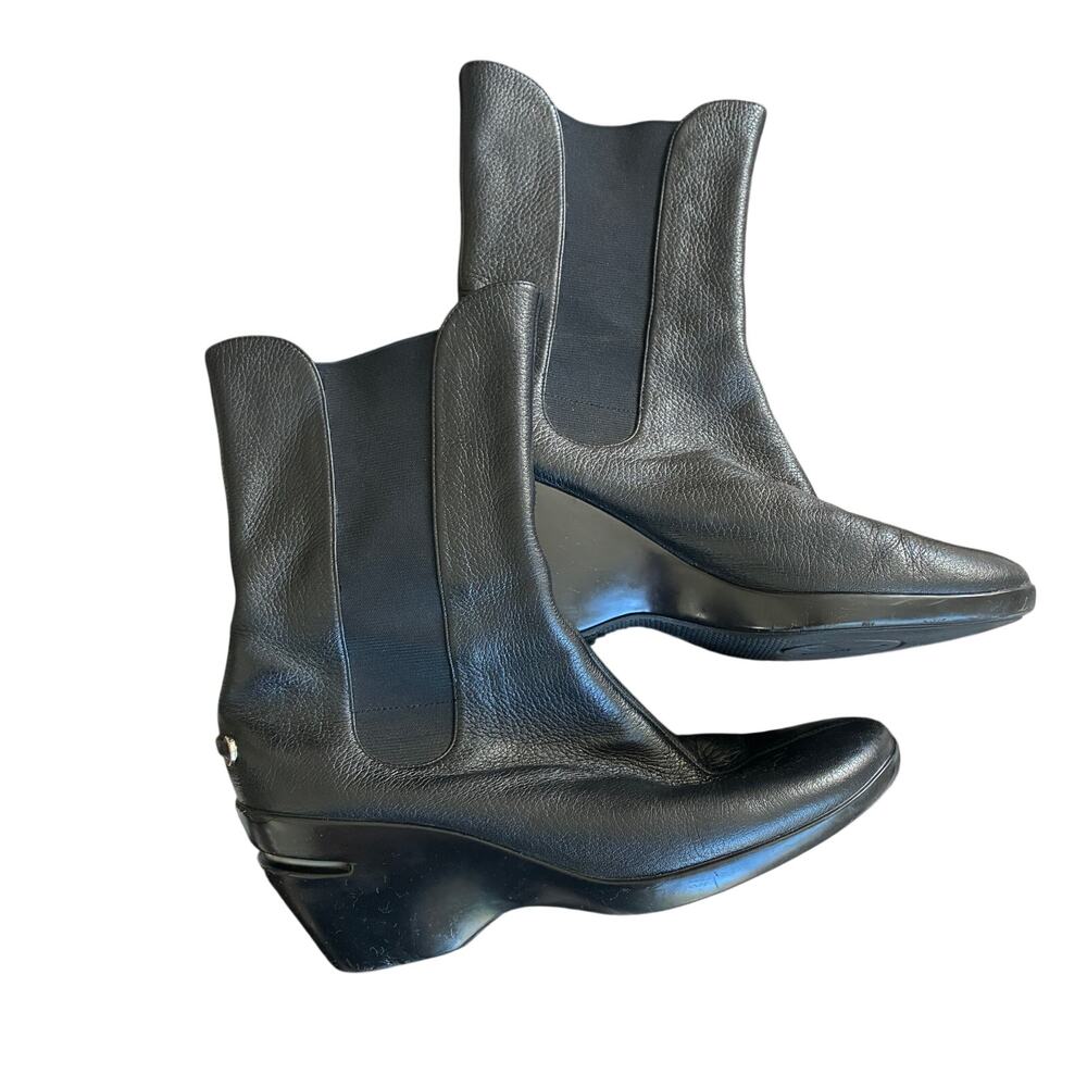 Cole Haan Nike Air Women's Black Leather Wedge Mid Calf Boots D20630 Size 9.5